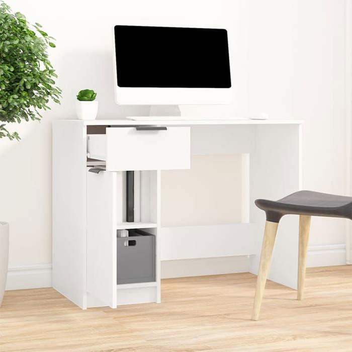 Bureau blanc en bois dingénierie - Happiness - 100x50x75 cm - Blanc - Bois dingénierie - Grand espace de rangement