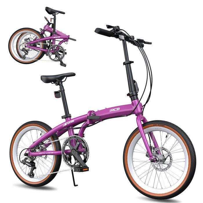 RCB GK4 Vélo pliant 20 aluminium 7 vitesses freins à disque avant/arrière - Vélo urbain compact et ultra-portable - Violet