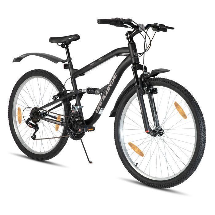 VTT tout suspendu - HILAND - 26 pouces - 18 vitesses - double suspension - idéal pour les trajets urbains et le tout-terrain - Noir