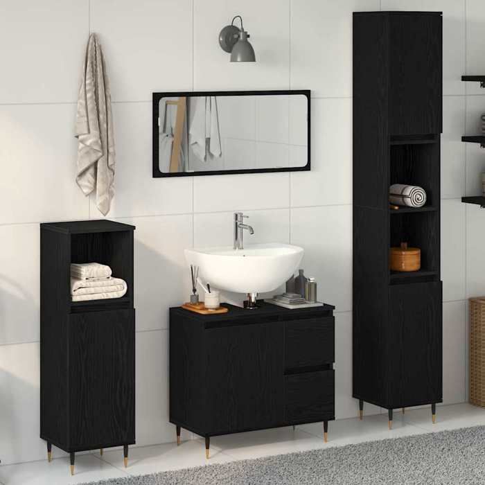 Noir Ensemble de mobilier de salle de bain 3 pièces SARAZYJ ARMOIRE WC MODERNE Chêne noir E1497