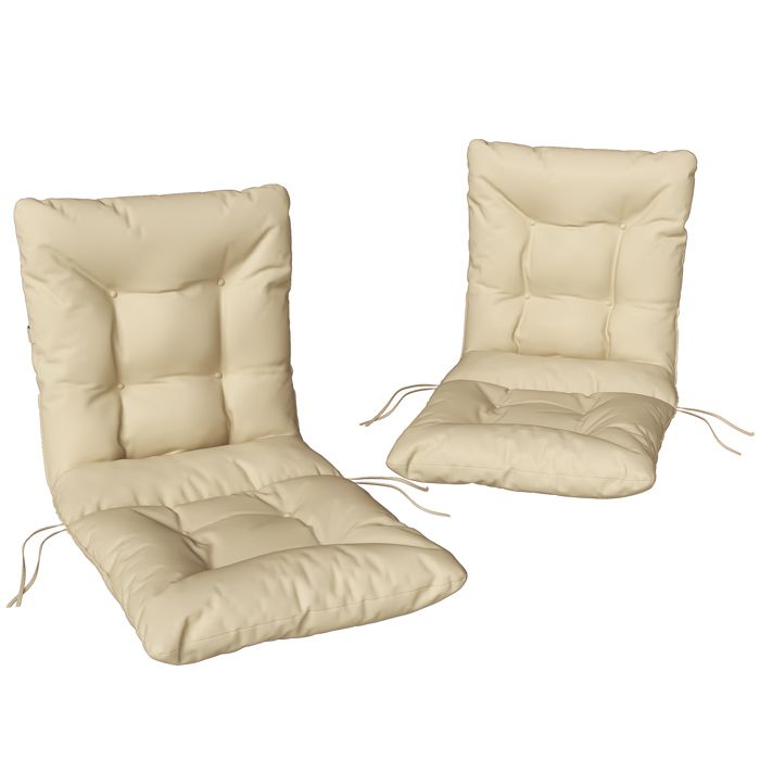 Lot de 2 coussins de chaise dextérieur - Outsunny - attaches - intérieur et extérieur - polyester - 120 x 50 x 8 cm - beige