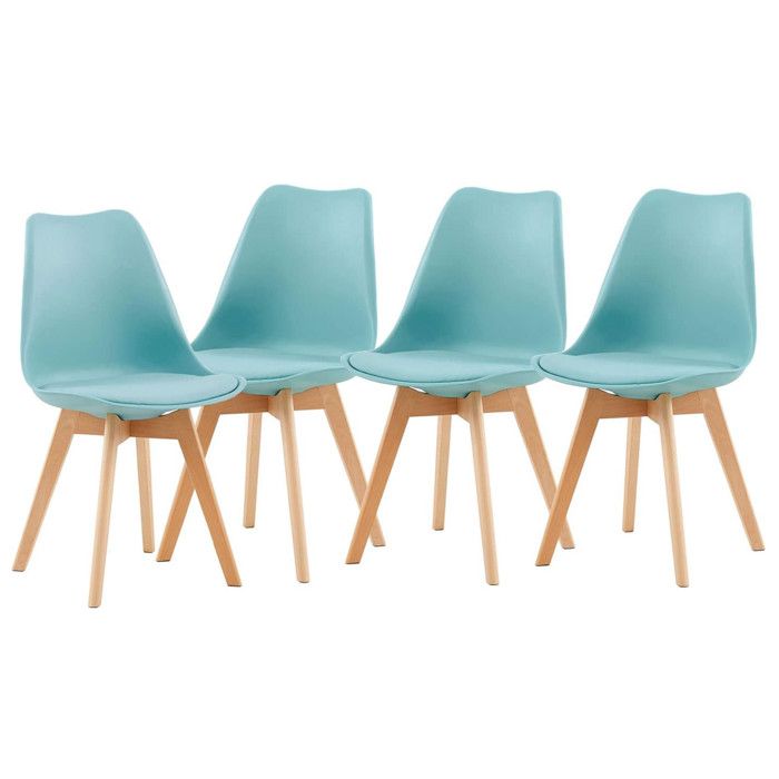 4 Chaises Tulipes Salle à Manger Scandinaves Bm Home Salle de Bureau Pieds en Bois de Hêtre Massif BLEUES