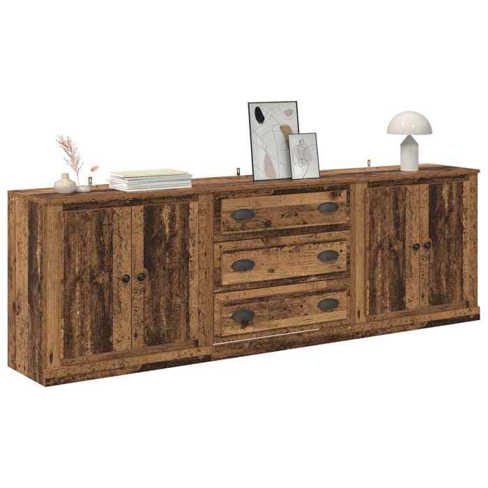 Buffets 3 pcs - CLARENCE® - Montage simple - Buffet bahut/Armoire de Cuisine en bois - Bois Ancien 70 x 35 5 x 67 5 cm - bois dingé