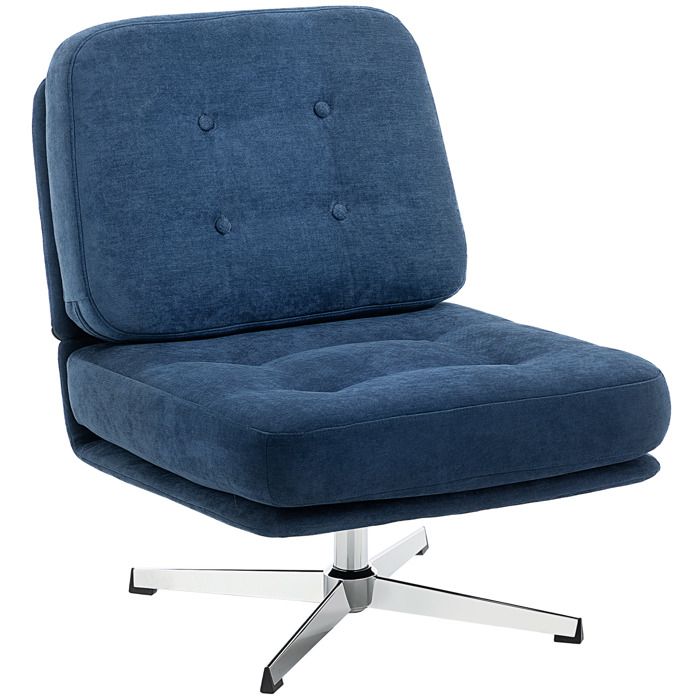 Fauteuil salon - HOMCOM - sans accoudoirs - assise large - pieds croisés - tissu chenille - 70 x 87 x 84 cm - bleu foncé