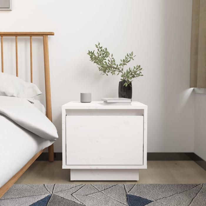 Petite Armoire de lit Blanc - Lot de 2 Tables de chevet - minimaliste - blanc - 35x34x32cm - Bois de pin solide 26111