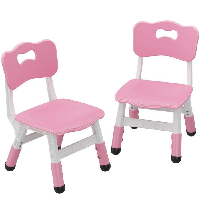 Lot 2 chaises enfants réglables – Rose – 3 hauteurs plastique robuste – Intérieur/extérieur – Maison classe crèche