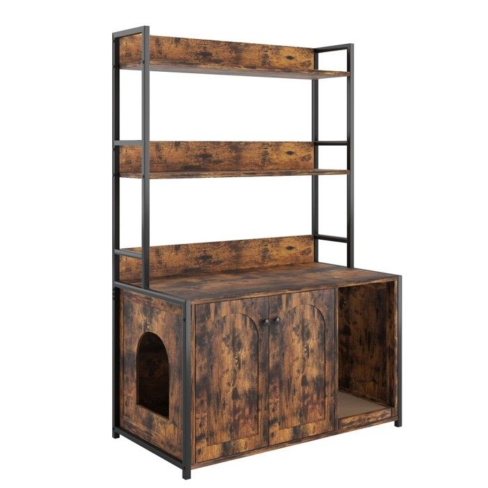 Maison Chat litière caché en bois pour chat avec étagère griffoir et 2 portes meuble anti-odeur robuste marron 89 5x45x132cm Maison Chat litière caché en bois pour chat avec étagère griffoir et 2 portes meuble anti-odeur robuste marron 89 5x45x132cm