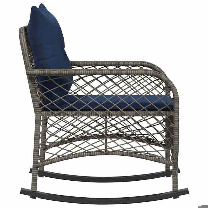 Chaise à bascule de jardin - 1 PLACE - de jardin - 1 PLACE - avec coussins - gris résine tressée CC2450