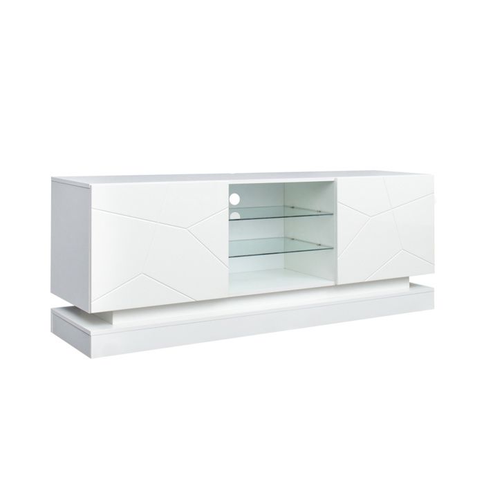 Meuble TV 160×38 5×60 cm Panneau de Particules Plateau Réglable Finition Mat Blanc