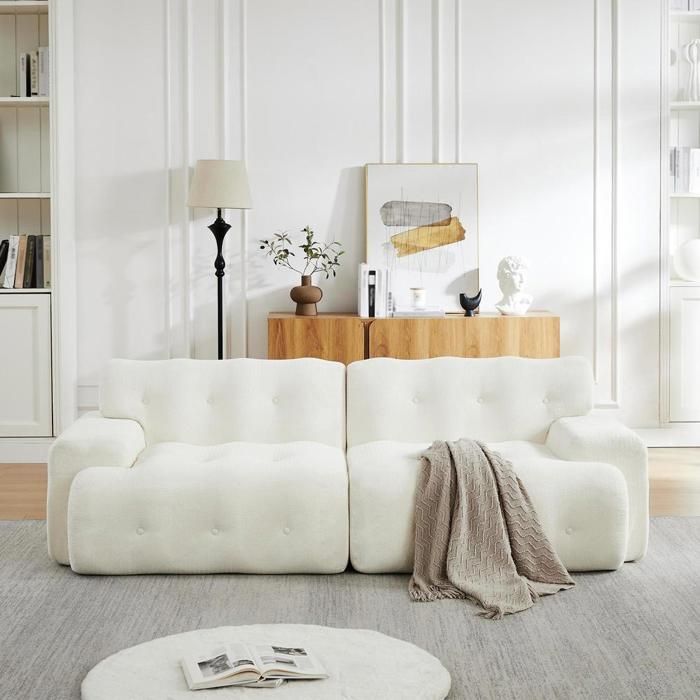 Canapé dangle - KOMHTOM - Cloud - 224x104x66 cm - Tissu chenille boutonné - Accoudoirs larges Canapé dangle - KOMHTOM - Cloud - 224x104x66 cm - Tissu chenille boutonné - Accoudoirs larges