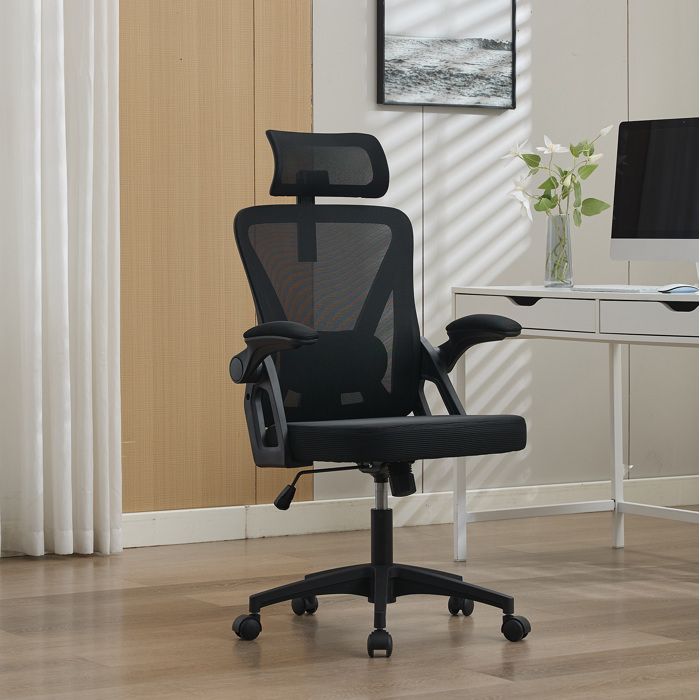 Chaise de bureau avec appui-tête réglable revêtement rembourré noir