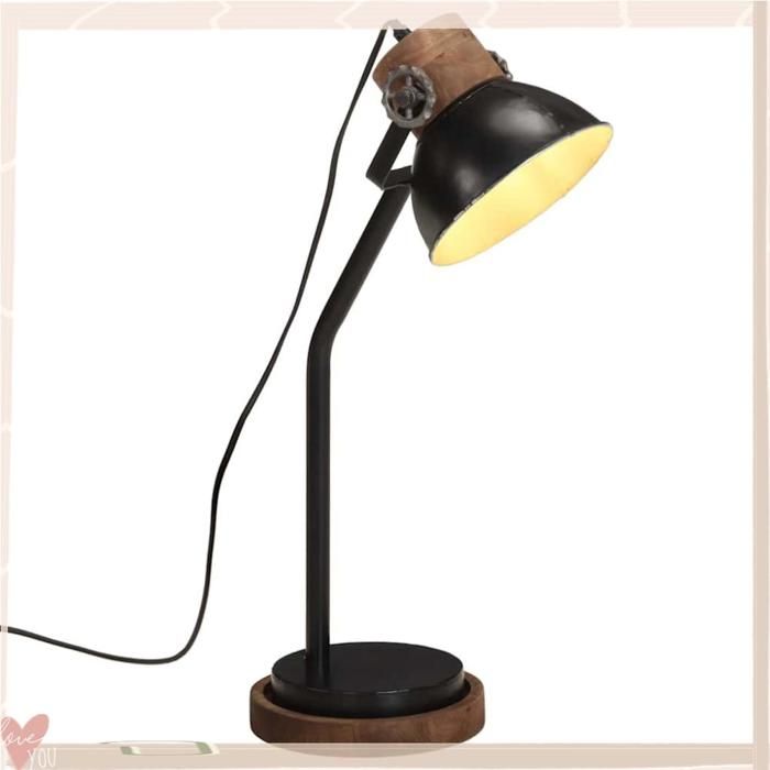 Lampe de bureau - VINGVO - 371951 - 25W E27 - Style industriel - Bois manguier massif