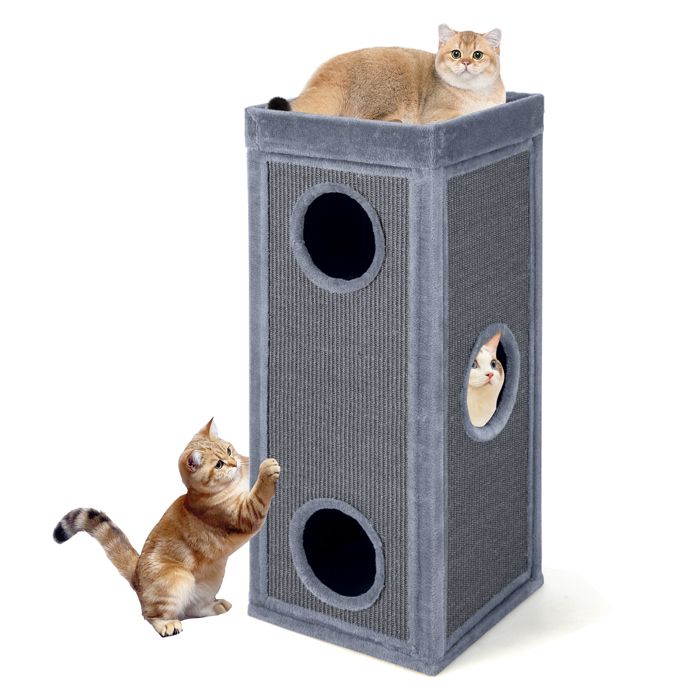 Arbre à Chat 99cm à 4 Étages COSTWAY 3 Condos Caché pour Chat Poteaux à Griffer 4 Coussins en Peluche Forme de Tonneau Gris Arbre à Chat 99cm à 4 Étages COSTWAY 3 Condos Caché pour Chat Poteaux à Griffer 4 Coussins en Peluche Forme de Tonneau Gris