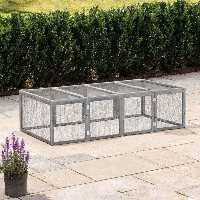 Enclos extérieur pour petits animaux en bois de sapin gris 181 x 100 x 48 cm