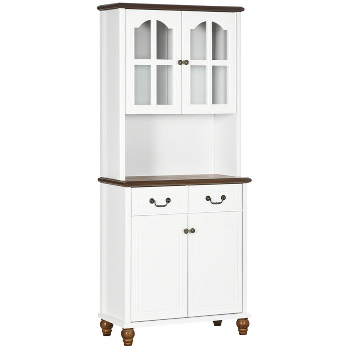 Meuble de cuisine - Buffet de cuisine - Blanc laqué - MDF - 2 tiroirs et vitrine