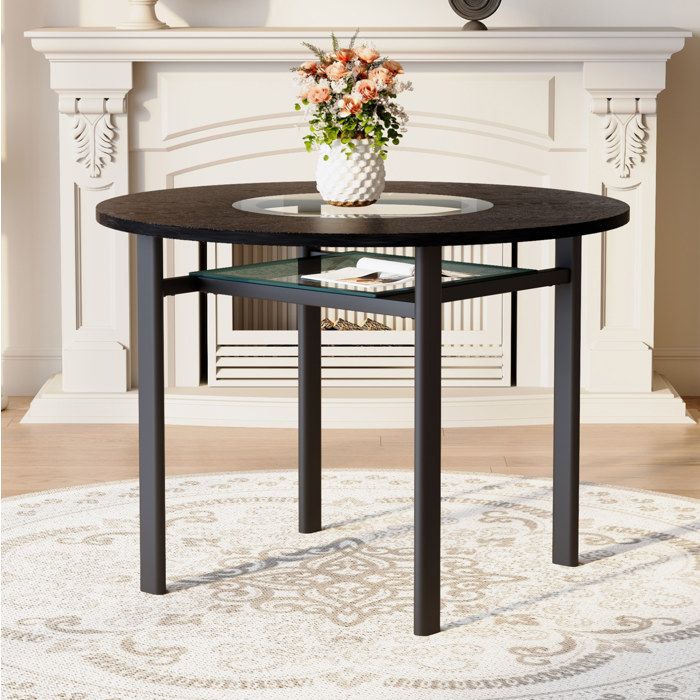 Table A Manger Ronde 100 Cm Noire Table Design Moderne FloraGrace Pour Salle A Manger Avec Etagere En Verre 100x100x76cm