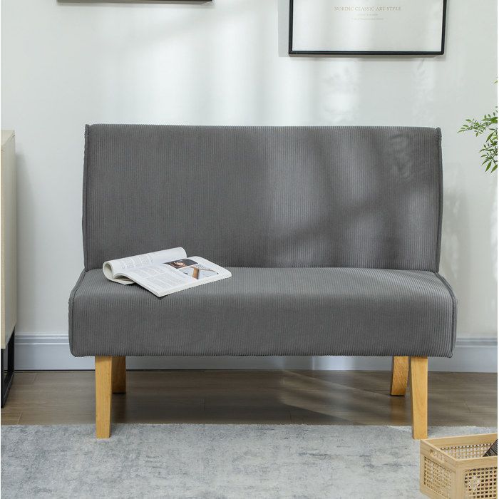 Canapé 2 Places En Polyester Gris Banquette Fixe FloraGrace Pour Salon Et Chambre Facile A Assembler 110x62x85cm