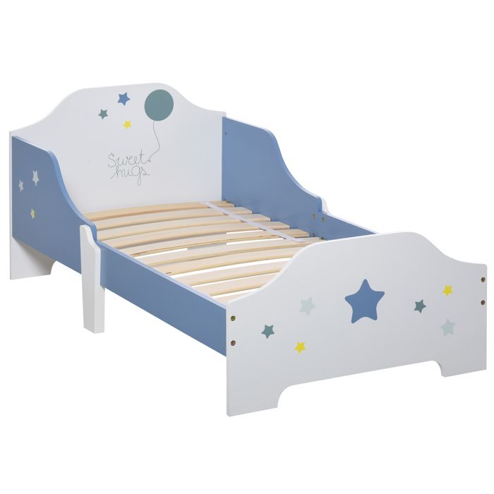 Lit enfant en bois avec cadre imprimé étoiles bleu et blanc 143x74x59 cm charge 50 kg