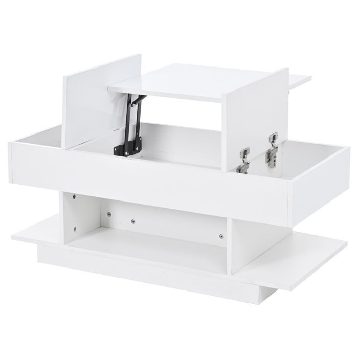 Table basse réglable en hauteur 98x45x40cm avec plateau réglable et éclairage LED finition brillante blanche.