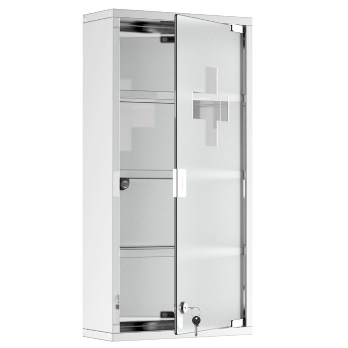 Armoire à pharmacie armoire de premiers secours avec serrure acier inoxydable 30 x 12 x 60 cm