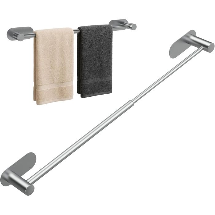 1 Pieces Porte serviette mural sans perçage argenté - Barre rétractable 43 à 65 cm - Fixation pour salle de bain douche cuisine