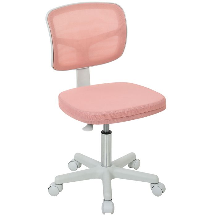 Chaise de Bureau Ergonomique Sans Accoudoirs Fauteuil de Bureau Pivotant Dossier Courbé en Maille et Roulettes Rose