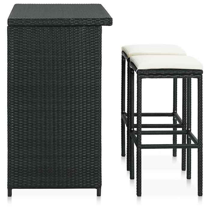 BEAU Set mobilier de cuisine - Ensemble de bar - 3 pcs - 1 table et 2 chaises - Résine tressée - Noir - 102x60x105 cm[26508]