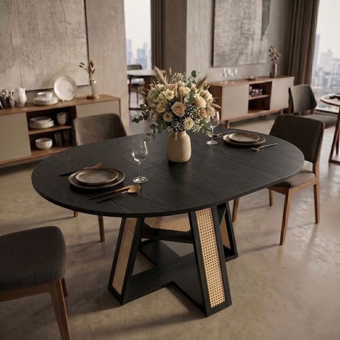 Table Extensible Table de Salle a Manger Extensible Ovale 100/140Lx100Bx75H cm Table de Cuisine Ronde avec 2 Rallonges Noir