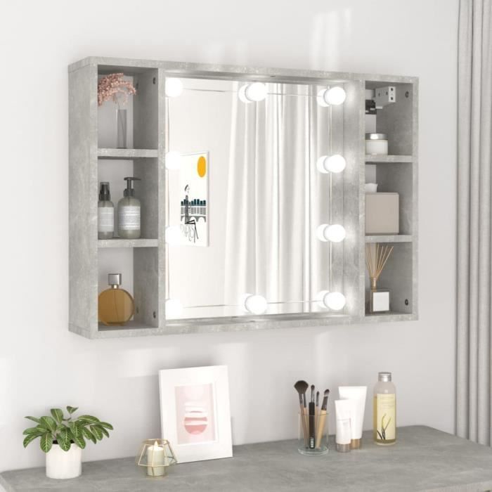 LeDivil- Armoire à miroir avec LED Gris béton 76x15x55 cm - Cdiscount Maison