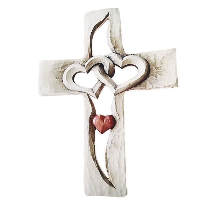 Croix En Bois Sculpté Cœurs Entrelacés Décoration Murale Croix En Bois