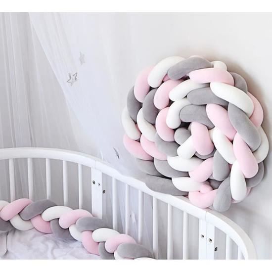 3m Tour De Lit Coussin Serpent Coussin Tresse Pare Chocs Velours Protection Bebe Blanc Gris Rose Cdiscount Pret A Porter