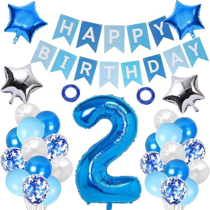 Ballon 2 Ans Bleu Arcen-Ciel Xl - Ballon Anniversaire 2 Ans Decoration,  Ballon Chiffre 2, Happy Birthday Fête Deco Kit Set N[N8365]