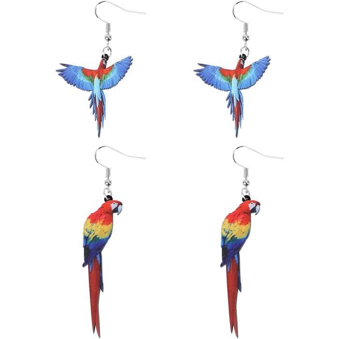 Boucles D'oreilles Pendantes Colibri En Acrylique - Coloris Irisés, Crochets Argentés
