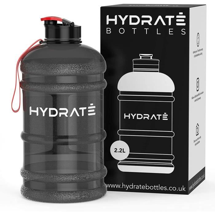 HYDRATE XL Jug gourde sport de 2,2 litres bouteille d eau sans BPA bouchon  rabattable gourde idéal pour la gym (Noir) 507 - Cdiscount Sport