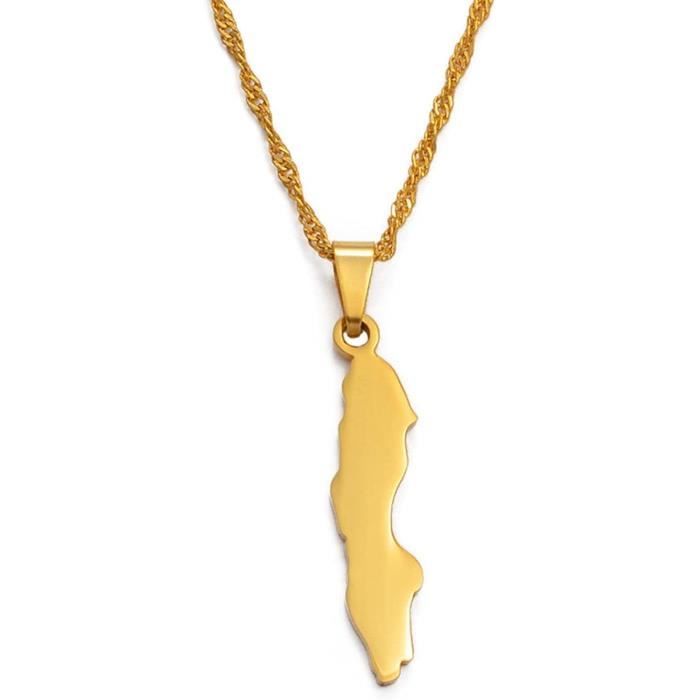 LIUZIXI Madagascar Carte Pendentif Collier - Charme Ethnique Afrique Pays Carte Drapeau Pendentif - Hip Hop À La Mode Chaîne Mince Bijoux pour Hommes Femmes Cadeau De Fête d'anniversaire, Or