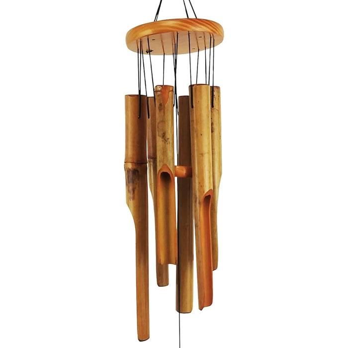 TTYSHIP Carillon Bambou 66cm - Carillon à Vent Extérieur Avec 6 Tubes Pour Jardin, Terrasse Et Décoration Maison
