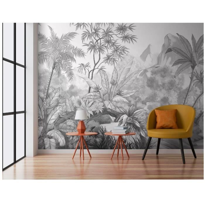 Papier Peint Panoramique Jungle 360x250 Cm Tropiques En Noir Et Blanc ...