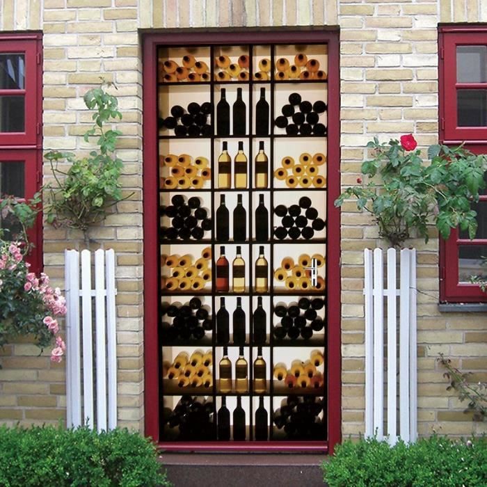 Autocollant Porte 3D Cascades Et Lacs - Déco Trompe-l'œil Amovible 50x125 Cm