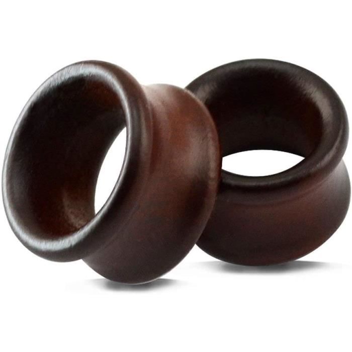 2 Paires Tunnels Oreille Bois Naturel Noir 14mm - Écarteurs Organiques Hypoallergéniques