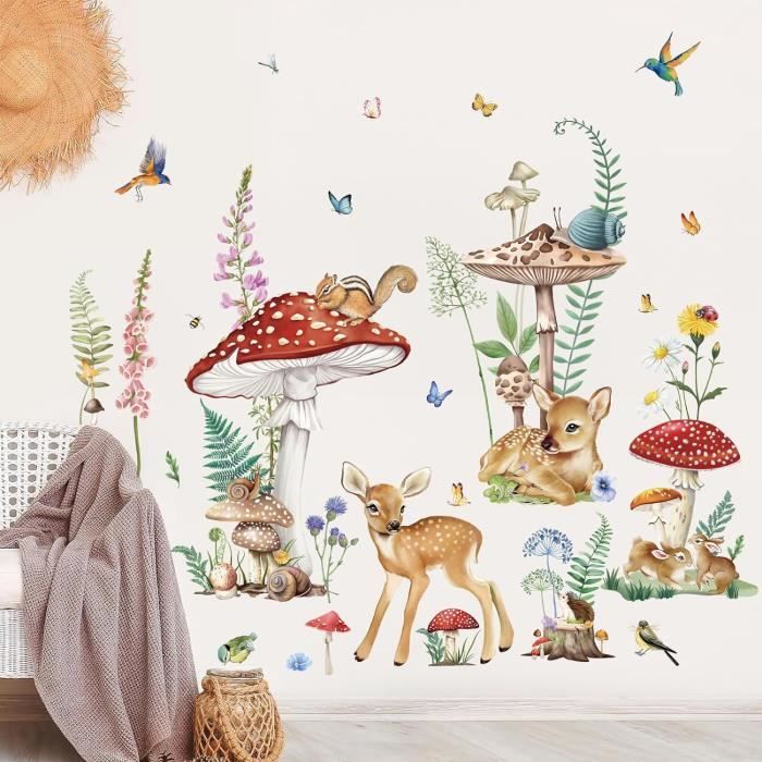 Sticker mural bouleau, forêt avec oiseaux des neiges et cerfs, vinyle amovible (9 arbres) 7 pieds de haut 1161 - France
