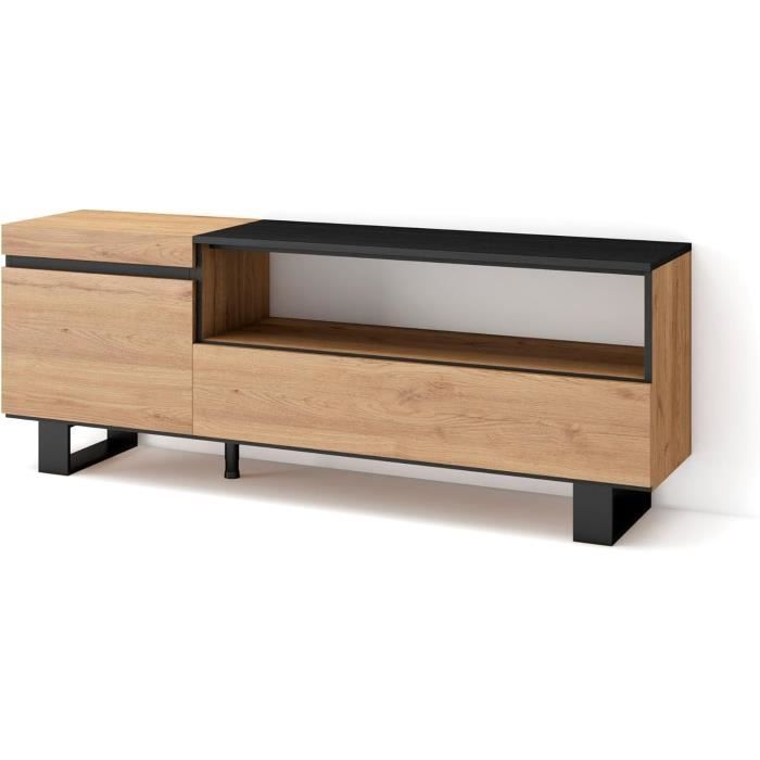 Skraut Home TV Lowboard 150cm Eiche Schwarz - Industriestil Mit Stauraum Für Bis Zu 65 Zoll TV