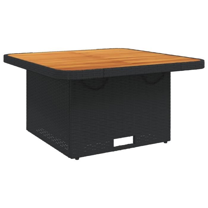 Table de jardin noir 80x80x71 cm résine tressée et bois acacia - Noir - Meuble de salon - Carré - Extérieur