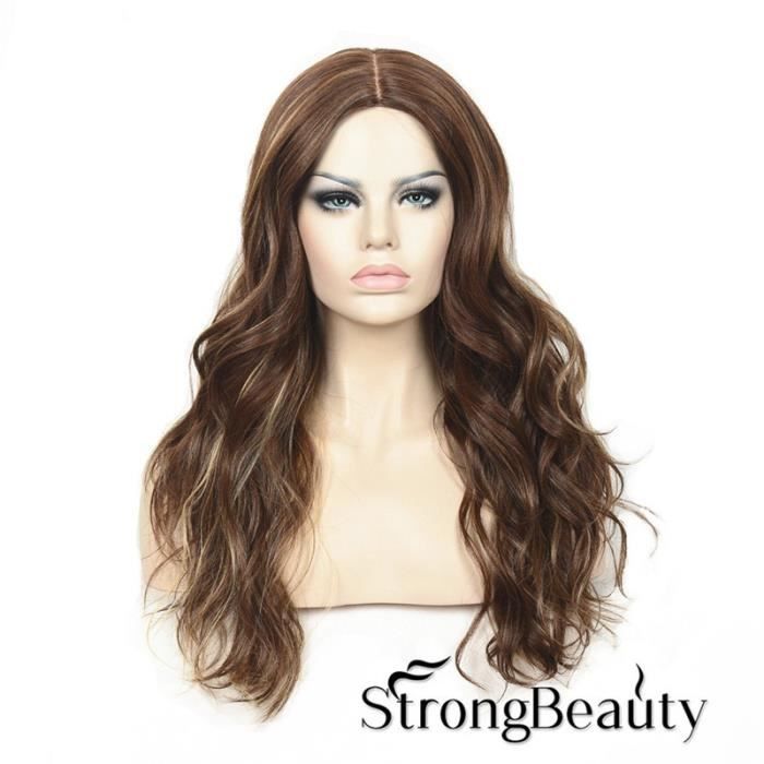 Simulation Semi Médiane Des Perruques De Boutique Cuir Chevelu Caramel Perruques De Cheveux Or Teints Avec De Longs Cheveux Bouclés