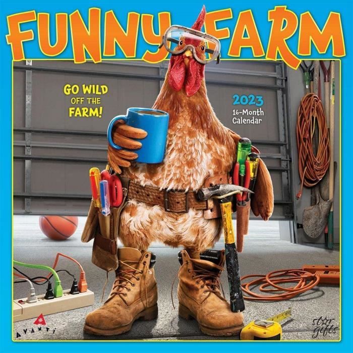 Avanti Funny Farm Calendrier mural mensuel carré 2023 30,5 x 61 cm