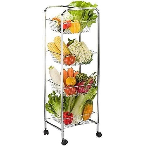 Support Rangement 5 Niveaux Roulettes Cuisine Panier Fruits Légumes 5 Niveaux BRIAN & DANY - Rangement Cuisine Avec Roulettes - Capacité 35kg Support Rangement Cuisine Roulant