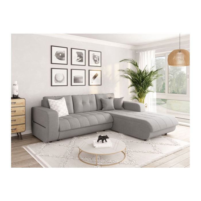Canapé dangle Droit 4 places SUZIE convertible en Tissu - Gris clair - L246 x 188 x 80cm - LOUNGITUDE