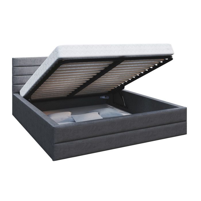 LIT COFFRE VIRGINIA 160x200 - Sommier inclus Gris foncé