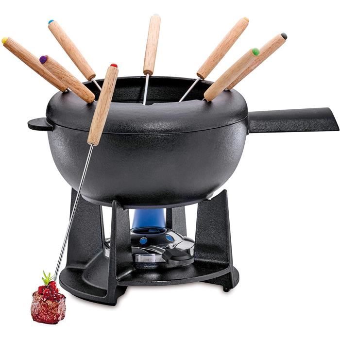 Service à fondue - SAAS-FEE - Fonte émaillée - Ø 20 cm - 8 fourchettes