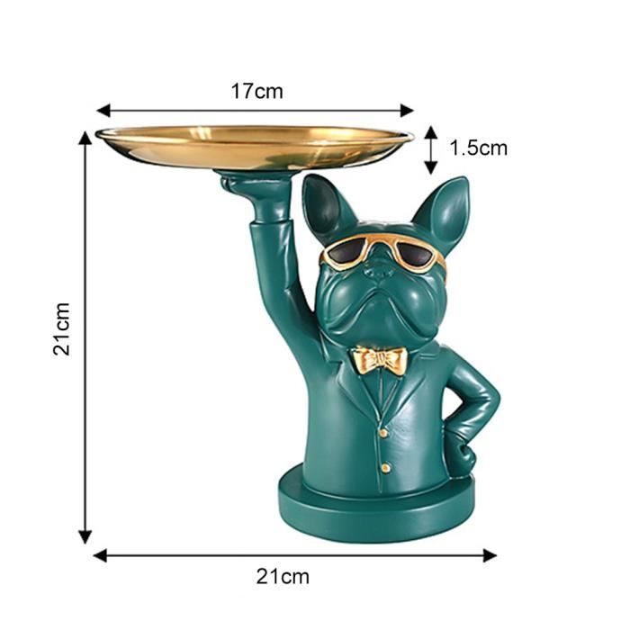 Statue Bouledogue Français Plateau – Porte-Clés & Rangement En Résine, Figurine Décorative Bulldog Noir, Salon, Bureau, Couloir