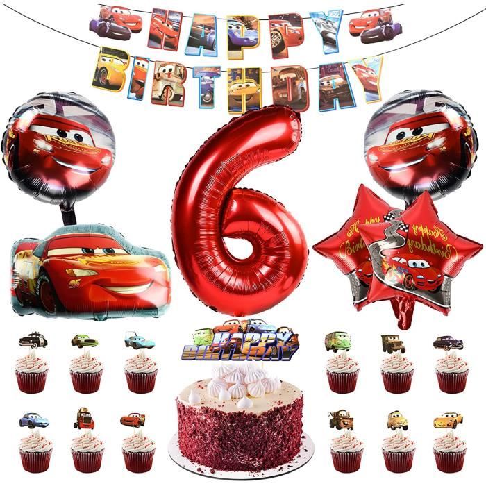 Cars Décoration Anniversaire Enfants - Kit Ballons Thème Cars Avec Bannière, Ballons Aluminium, Toppers Gâteau Pour Fête Enfant